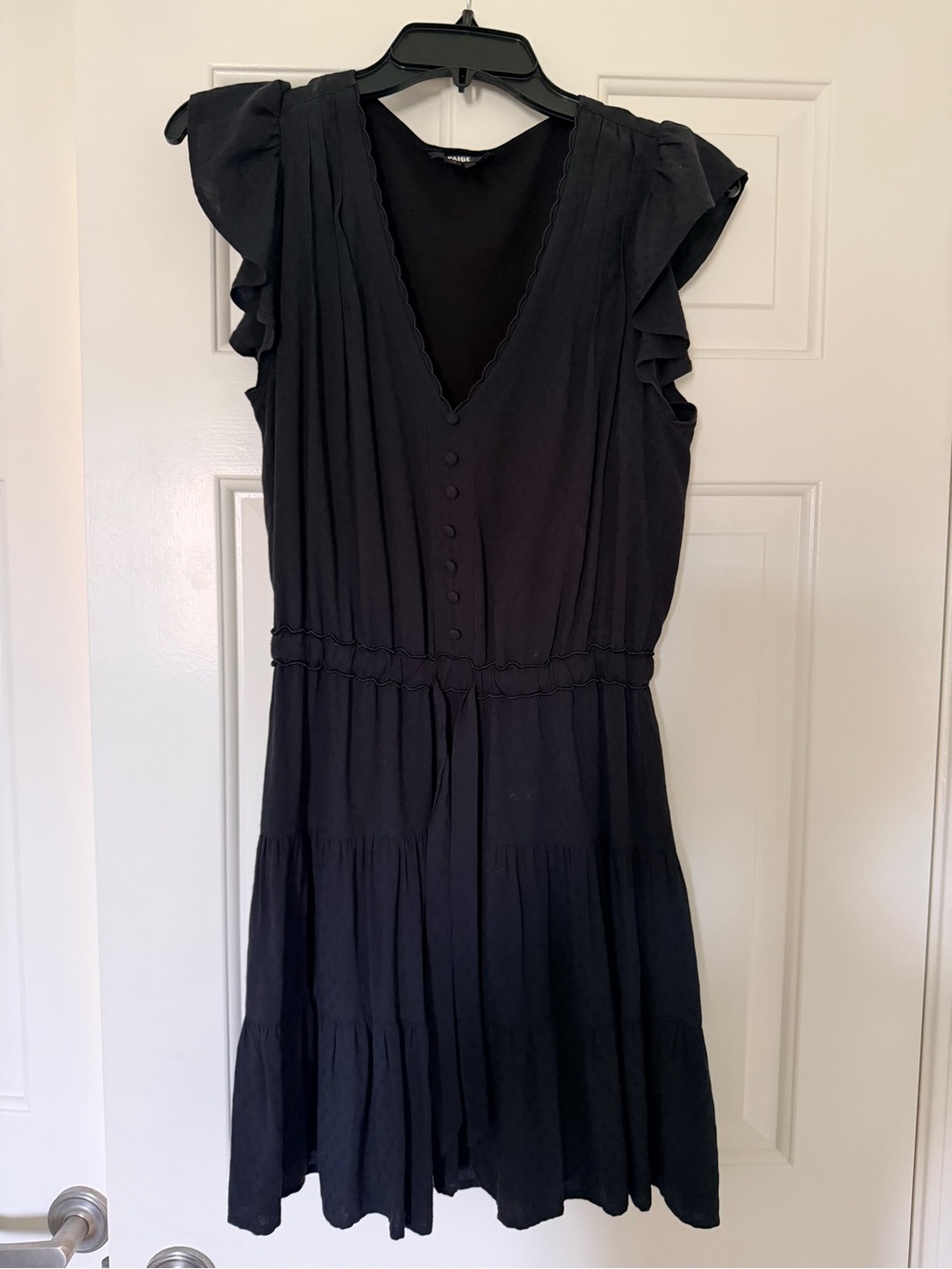 PAIGE Black Tiered V-Neck Ruffle Dress